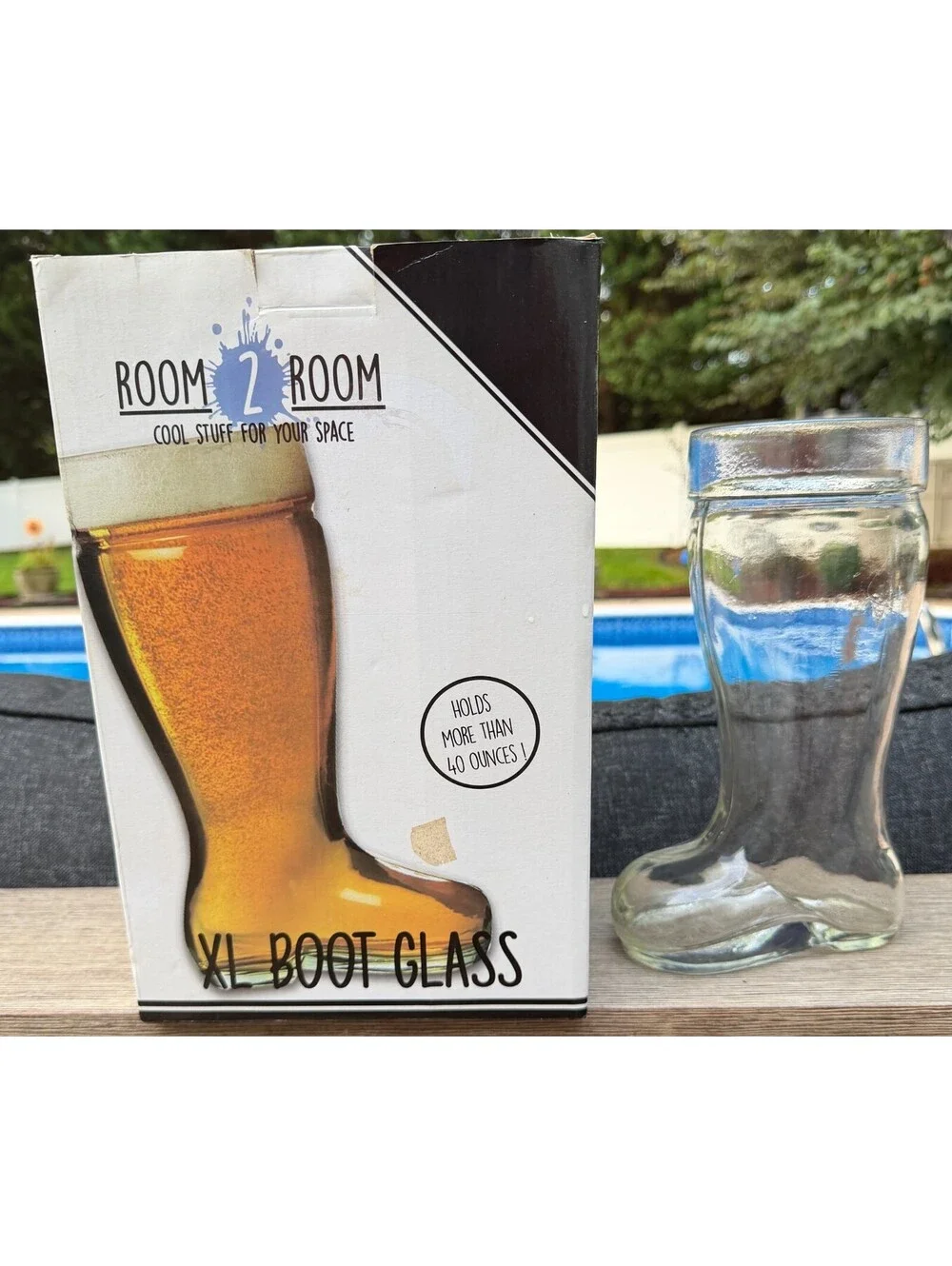 Room 2 Room XL Boot Glass Beer Stein 40+ Ounces Clear Glass Large Drinking Boot